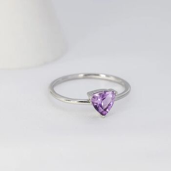 Genuine Amethyst Purple Trillion Cut Ring, 5 of 9