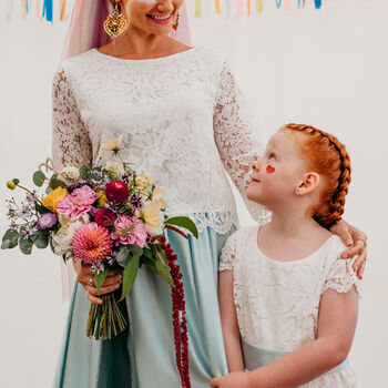 Lace And Tulle Flower Girl Dress With Colour Sash, 2 of 5