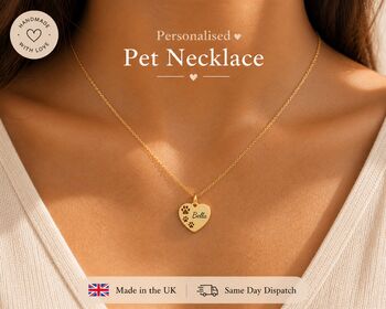 Personalised Engraved Name Necklace Dog Paw Print Design, 9 of 11