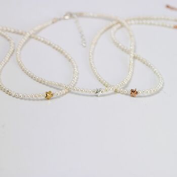 White Pearl And Star Necklace In Sterling Silver Or Gold Vermeil, 7 of 10