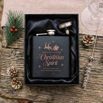 Personalised Christmas Spirit Engraved Black Metal Hip Flask 6oz, 3 of 5