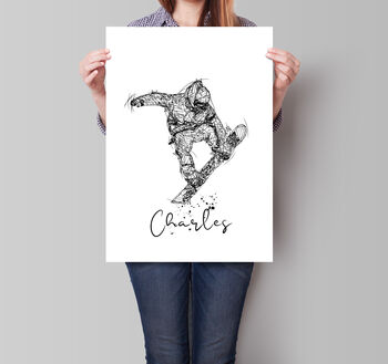 Snowboarder Sketch Style Personalised Poster, 3 of 4