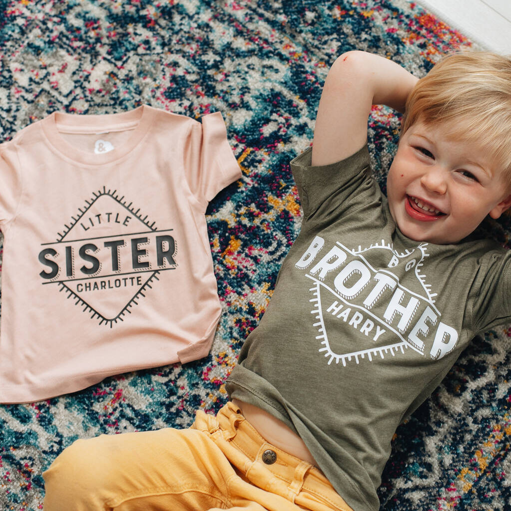 Personalised Baby Sibling T Shirt Set, 1 of 8