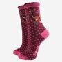 Women's Bamboo Socks Burgundy Highland Cow Wreath, thumbnail 2 of 5