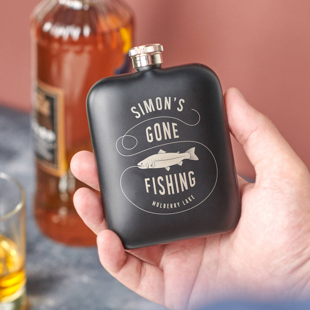 Personalised Gone Fishing Hip Flask, 1 of 8