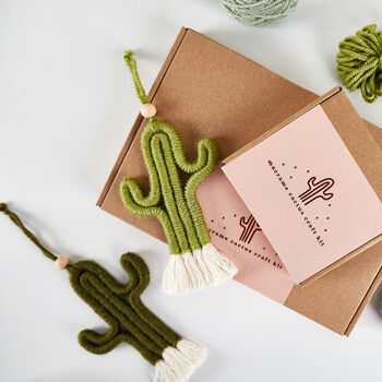 Make Your Own Mini Macrame Cactus Craft Kit In Khaki, 4 of 6