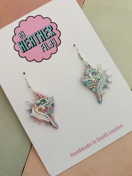 Conch Shell Glitter Earrings / Beach Lover Gift / Coastal Statement Jewellery / Ocean Inspired Accessories, 4 of 5