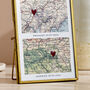 Personalised Map Picture With Two Hand Stitched Hearts, thumbnail 3 of 4