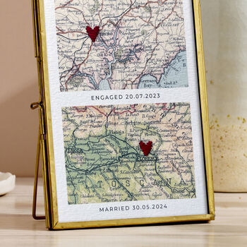 Personalised Map Picture With Two Hand Stitched Hearts, 3 of 4
