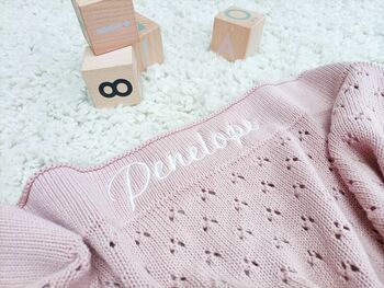 Personalised Knitted Cotton Pointelle Baby Blanket, 9 of 11