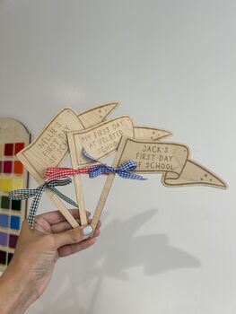 Personalised 'First Day Of/Last Day Of' Reversible Wooden Flag Keepsake, 4 of 5