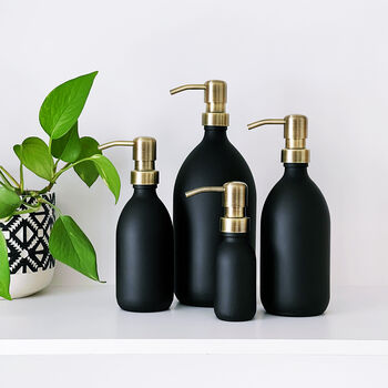 Matt Black Glass Bottle With Choice Of Metal Pump Colour, 3 of 9