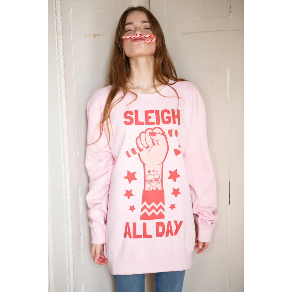 Sleigh All Day Christmas Slouchy Sweatshirt Red by