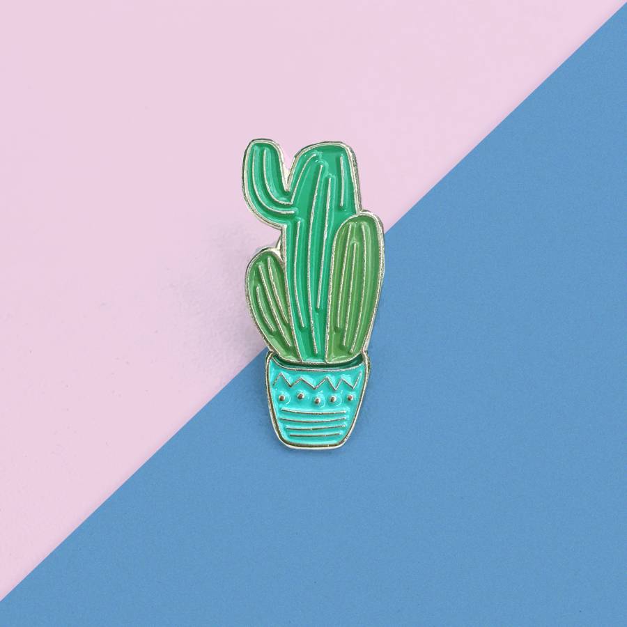 Gold And Blue Cactus Enamel Pin By Piki Dear