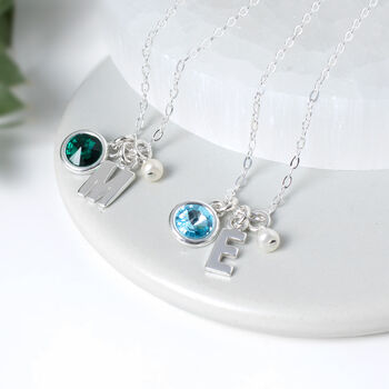 Emma Birthstone And Initial Necklace, Sterling Silver, 3 of 6