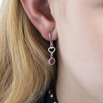 Sterling Silver Heart Birthstone Earrings, 7 of 12