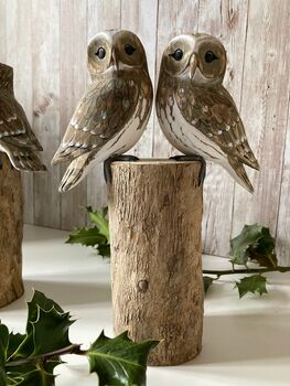 Pair Hand Painted Lovers Friends Wooden Owls Balinese Craft Ornament Figurine Gift, 6 of 9