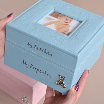 Personalised Baby Keepsake And Photo Box In Blue, 2 of 6