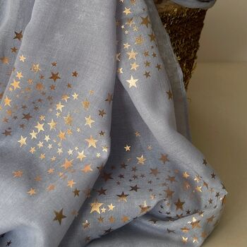 Rose Gold Galaxy Stars Scarf In Light Blue, 2 of 2
