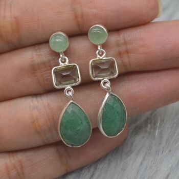 Green Amethyst, Sillimanite, Aventurine Silver Earrings, 6 of 10