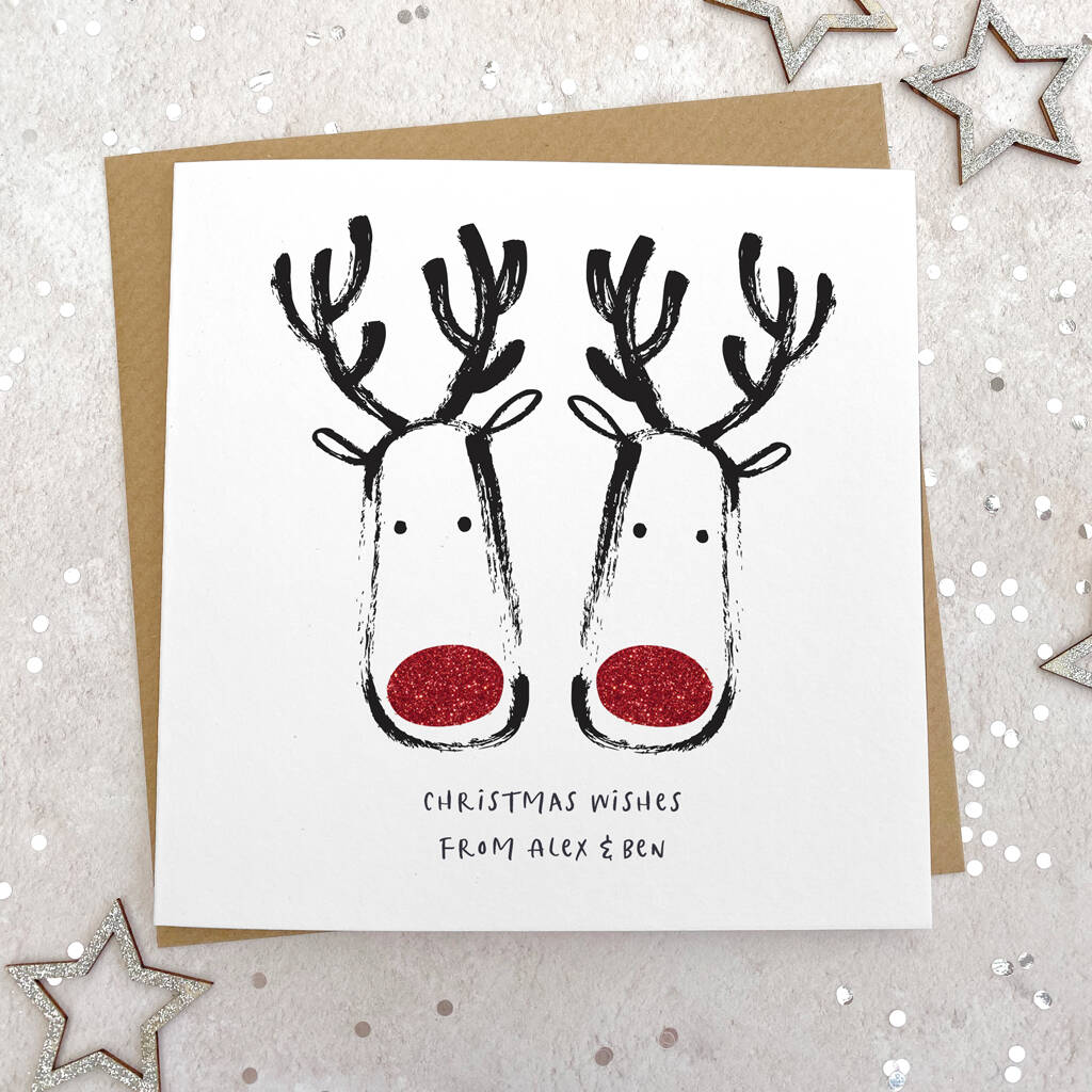 Bespoke Glittery Reindeer Christmas Cards X 10, 1 of 3