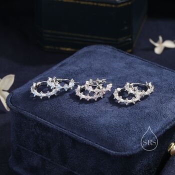 Sterling Silver Hydangea Flower Motif Hoop Earrings, 8 of 12