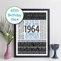 Personalised 60th Birthday Print Gift Year Facts 1964, thumbnail 1 of 12