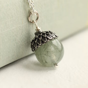 Silver Jade Gemstone Acorn Necklace, 4 of 8