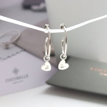 Sterling Silver Heart Charm Hoop Earrings, 4 of 4