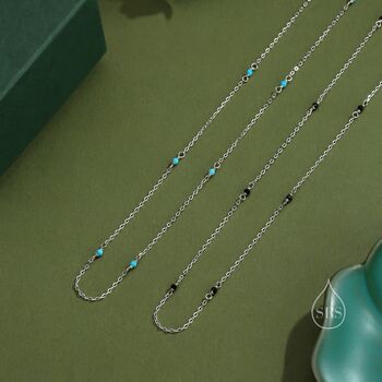 2mm Turquoise Beaded Satellite Chain Necklace In Sterling Silver, 6 of 12