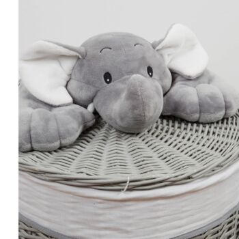 Set Of Two Grey Wicker Laundry Baskets With Elephant, 3 of 5
