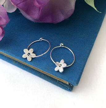 Thank You Teacher Sterling Silver Mini Textured Flower Hoop Earrings, 7 of 12