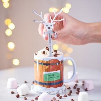 Personalised 'Spoondolph The Reindeer' Hot Chocolate Spoon And Mug, 2 of 5