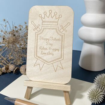 Personalised Wooden Father's Day Crest And Crown Card, 6 of 6