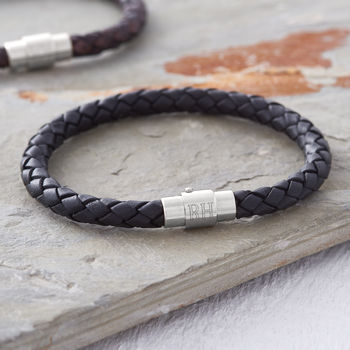 Men's Personalised Clasp Plaited Leather Bracelet, 2 of 11