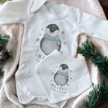 Baby's First Christmas Watercolour Penguin Outfit, 5 of 5