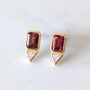 Garnet Geometric Stud Earrings, Gold Plated, thumbnail 3 of 6