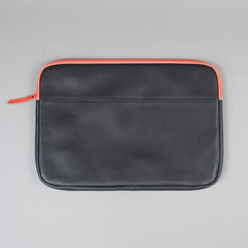 Black Leather Laptop Case With Orange Zip, 2 of 6