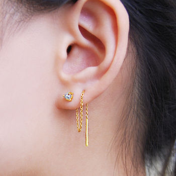 Raw Diamond Rose/Gold Plated Silver Threader Earrings, 3 of 5