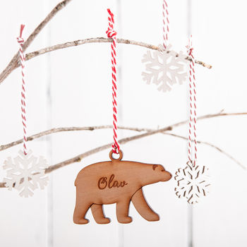 Personalised Cherry Wooden Polar Bear Decoration, 3 of 4