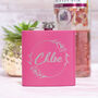 Personalised Floral Frame Pink Hip Flask, thumbnail 1 of 3