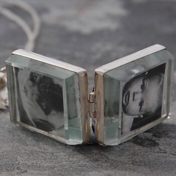 Square Glass Photo Locket Sterling Silver Necklace, 2 of 5