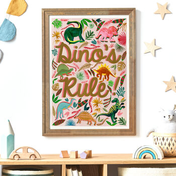 Dinosaur Kids Wall Art | Hand Painted Dino Bedroom Print, 2 of 13