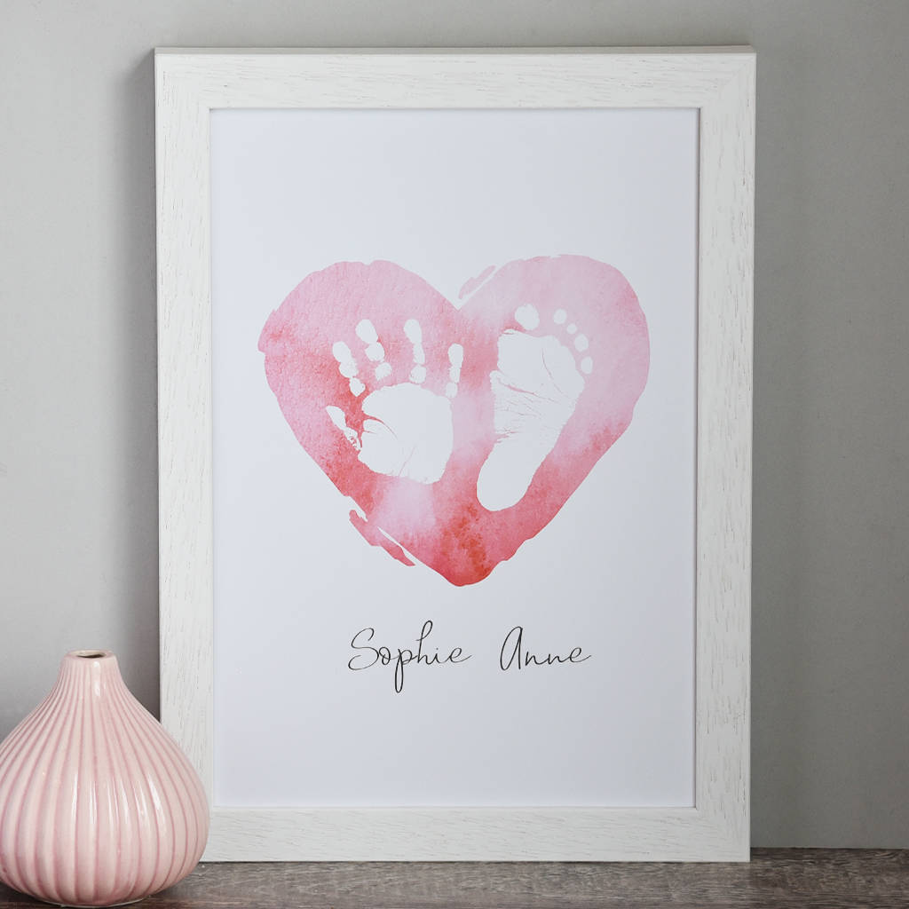 Personalised Baby Hand And Footprint Heart Print, 1 of 2