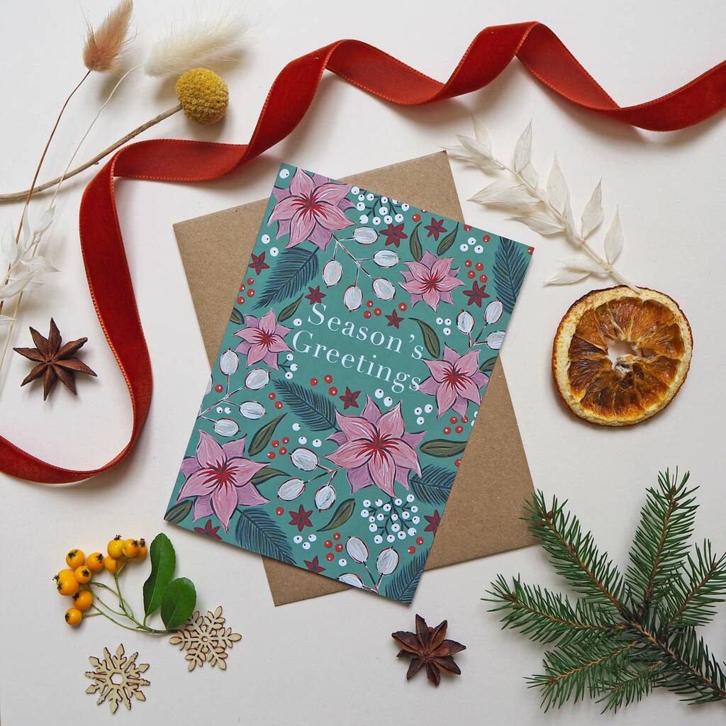 Floral Christmas Card Green