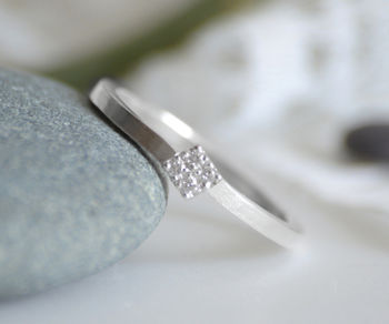 Micro Pave Diamond Engagement Ring With Four Diamonds, 6 of 7