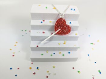 Lollipop Heart Necklace On Acrylic Silver Plated Chain, 5 of 7