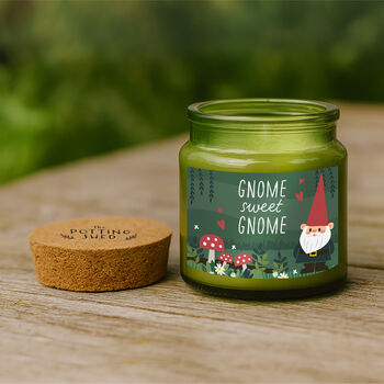 Green Jar Candle • “Gnome Sweet Gnome” • Scented Jar Candle • Gift For Her • Gifts For Him • Garden Candle • Garden Accessory, 2 of 3
