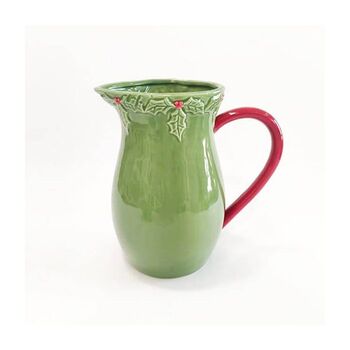 Christmas Holly Embossed Stoneware Jug With Red Handle, 2 of 2