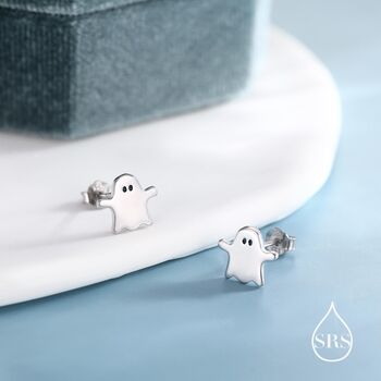 Sterling Silver Delicate Minimalist Ghost Stud Earrings, 2 of 11